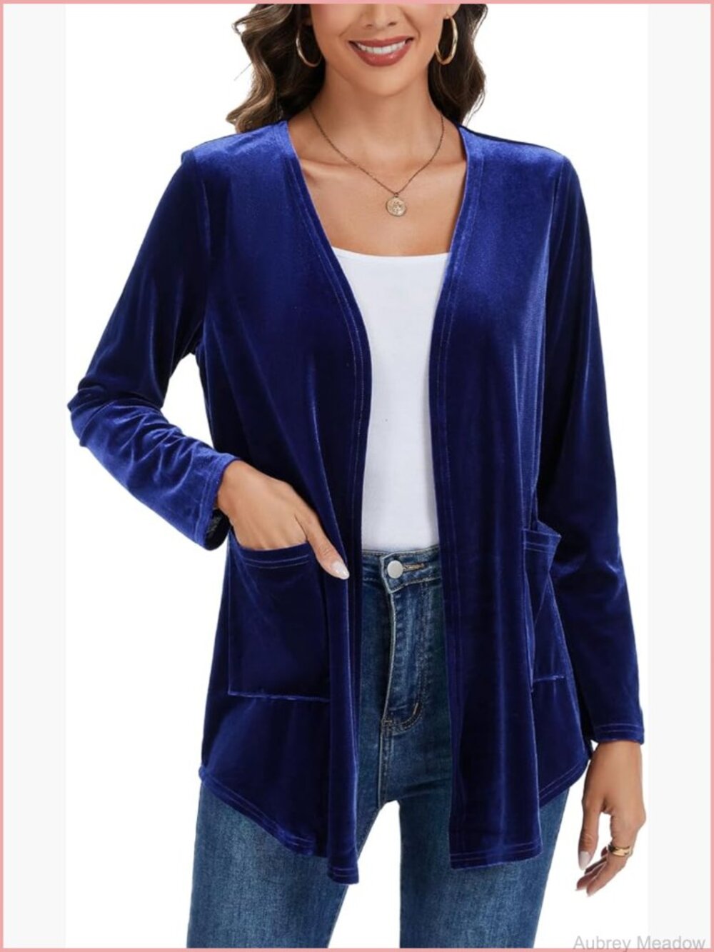 Long Sleeve Velvet Cardigan Open Front Blazer Jacket with Pockets